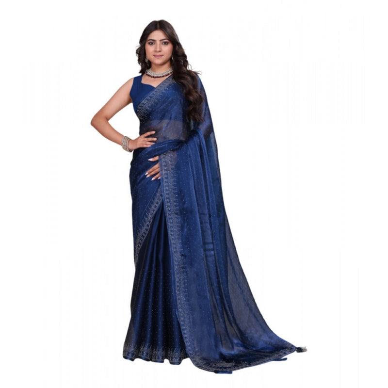 Mayawye Women's Jimmy choo Embellished Bollywood Saree With Unstitched Blouse 5.5Mtr (Blue)