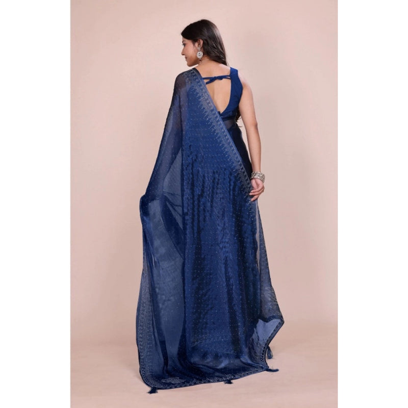 Mayawye Women's Jimmy choo Embellished Bollywood Saree With Unstitched Blouse 5.5Mtr (Blue)