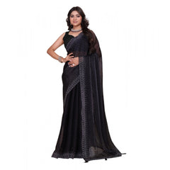 Mayawye Women's Jimmy choo Embellished Bollywood Saree With Unstitched Blouse 5.5Mtr (Black)