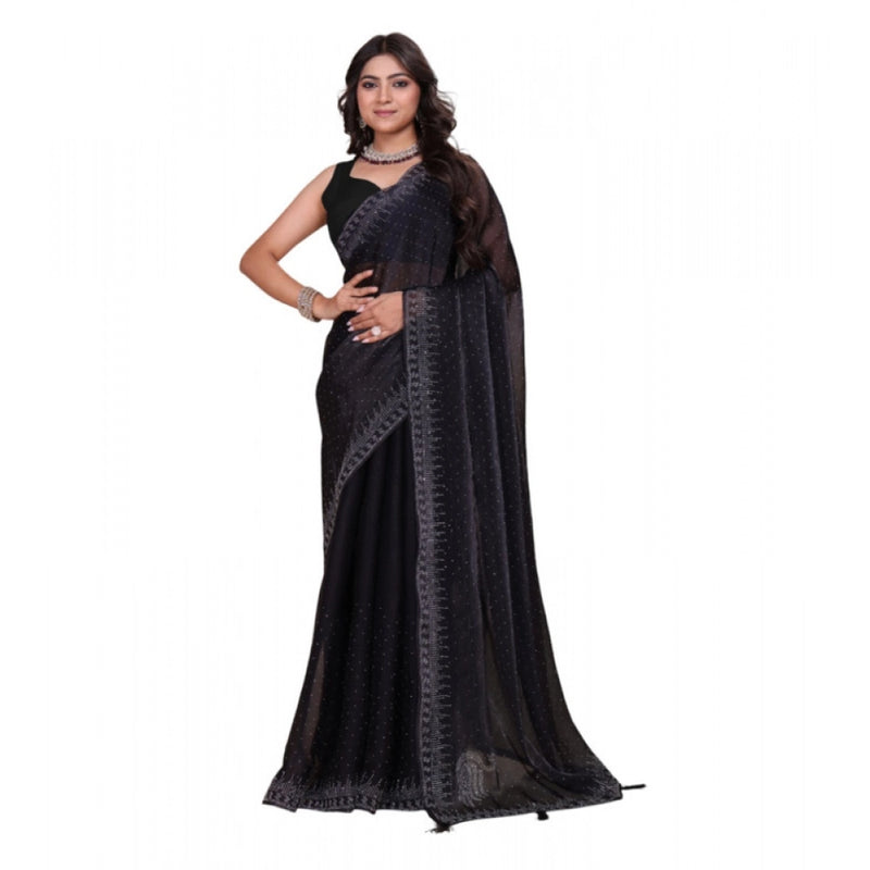 Mayawye Women's Jimmy choo Embellished Bollywood Saree With Unstitched Blouse 5.5Mtr (Black)