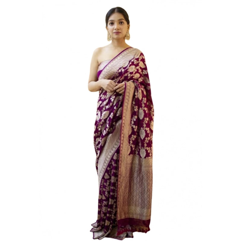 Mayawye Women's Soft Litchi Silk Jacquard Work Saree With Unstitched Blouse 5.5Mtr (Purple)