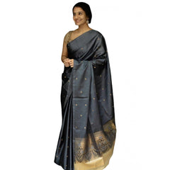 Mayawye Women's Soft Litchi Silk Jacquard Work Saree With Unstitched Blouse 5.5Mtr (Gray)