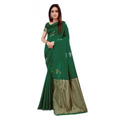 Mayawye Women's Soft Litchi Silk Jacquard Work Saree With Unstitched Blouse 5.5Mtr (Green)