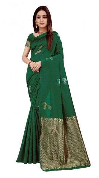 Mayawye Women's Soft Litchi Silk Jacquard Work Saree With Unstitched Blouse 5.5Mtr (Green)