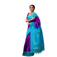 Mayawye Women's Soft Litchi Silk Jacquard Work Saree With Unstitched Blouse 5.5Mtr (Purple)