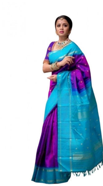 Mayawye Women's Soft Litchi Silk Jacquard Work Saree With Unstitched Blouse 5.5Mtr (Purple)
