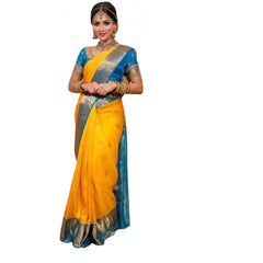 Mayawye Women's Soft Litchi Silk Jacquard Work Saree With Unstitched Blouse 5.5Mtr (Yellow)