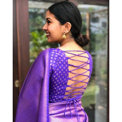 Mayawye Women's Litchi silk Printed Saree With Unstitched Blouse (Purple)