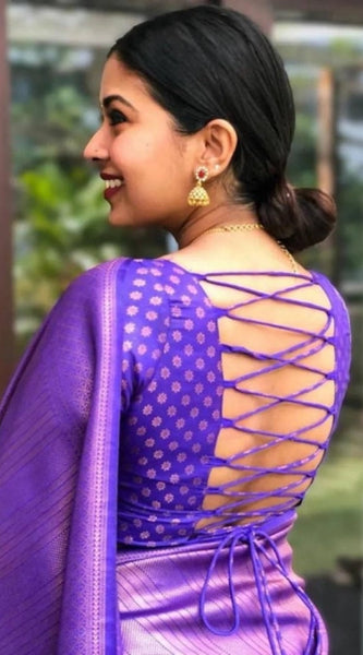 Mayawye Women's Litchi silk Printed Saree With Unstitched Blouse (Purple)