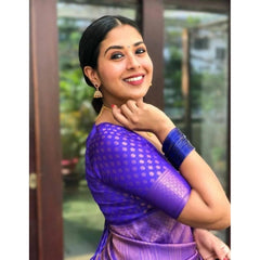 Mayawye Women's Litchi silk Printed Saree With Unstitched Blouse (Purple)