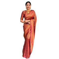 Mayawye Women's Litchi silk Printed Saree With Unstitched Blouse (Red)