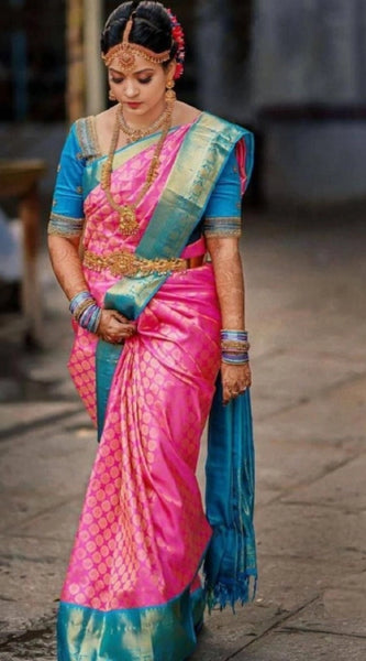 Mayawye Women's Litchi silk Printed Saree With Unstitched Blouse (Pink)