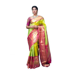 Mayawye Women's Litchi silk Printed Saree With Unstitched Blouse (Green)