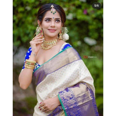 Mayawye Women's Litchi silk Printed Saree With Unstitched Blouse (Off White)