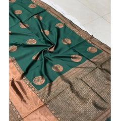 Mayawye Women's Litchi silk Printed Saree With Unstitched Blouse (Green)