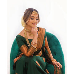 Mayawye Women's Litchi silk Printed Saree With Unstitched Blouse (Green)