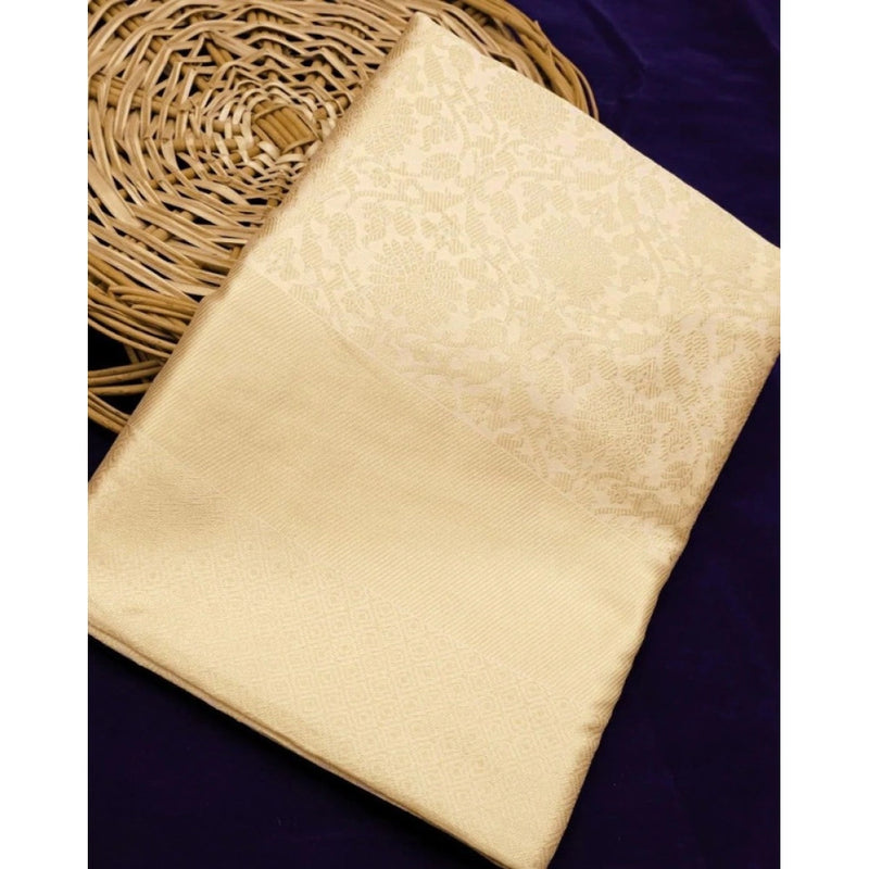 Mayawye Women's Litchi silk Printed Saree With Unstitched Blouse (Gold)