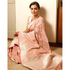 Mayawye Women's Litchi silk Printed Saree With Unstitched Blouse (Peach)
