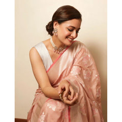 Mayawye Women's Litchi silk Printed Saree With Unstitched Blouse (Peach)