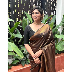 Mayawye Women's Litchi silk Printed Saree With Unstitched Blouse (Gold)
