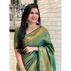 Mayawye Women's Litchi silk Printed Saree With Unstitched Blouse (Green)