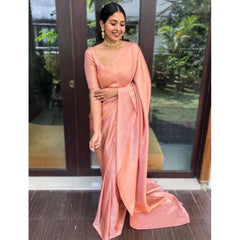 Mayawye Women's Litchi silk Printed Saree With Unstitched Blouse (Peach)