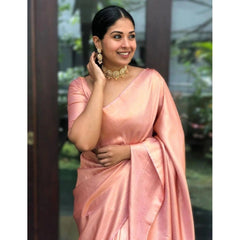 Mayawye Women's Litchi silk Printed Saree With Unstitched Blouse (Peach)