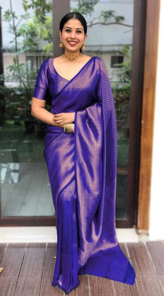 Mayawye Women's Litchi silk Printed Saree With Unstitched Blouse (Purple)