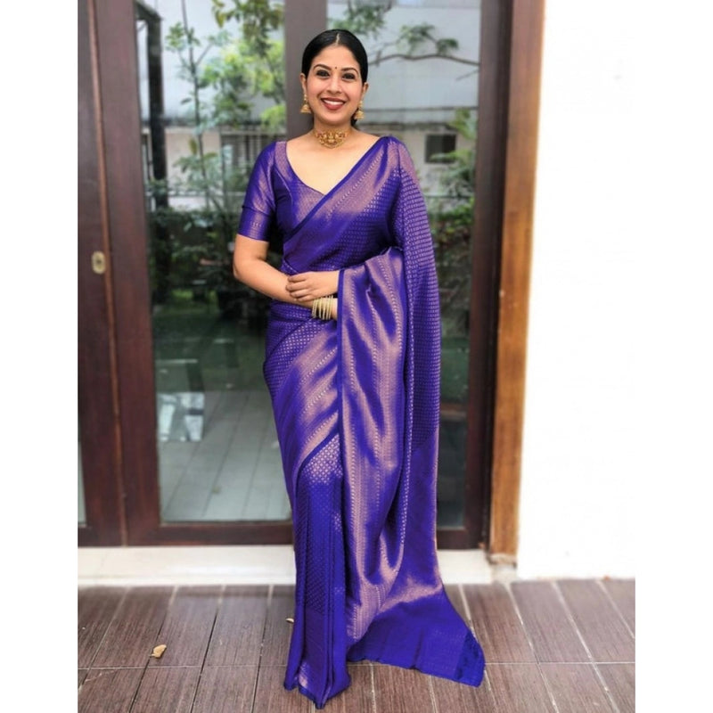 Mayawye Women's Litchi silk Printed Saree With Unstitched Blouse (Purple)