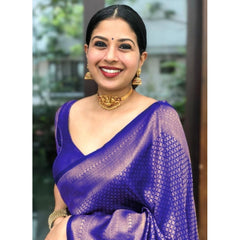 Mayawye Women's Litchi silk Printed Saree With Unstitched Blouse (Purple)