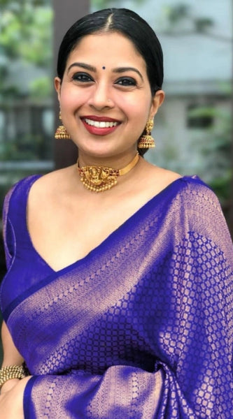 Mayawye Women's Litchi silk Printed Saree With Unstitched Blouse (Purple)