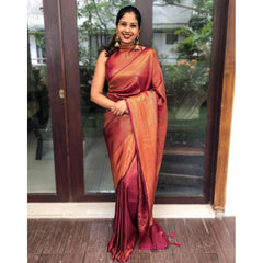 Mayawye Women's Litchi silk Printed Saree With Unstitched Blouse (Red)