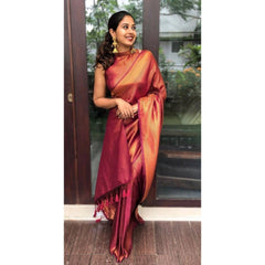 Mayawye Women's Litchi silk Printed Saree With Unstitched Blouse (Red)