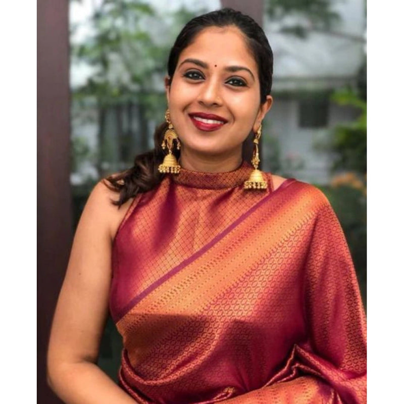 Mayawye Women's Litchi silk Printed Saree With Unstitched Blouse (Red)