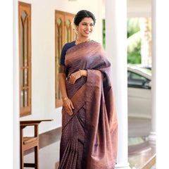 Mayawye Women's Litchi silk Printed Saree With Unstitched Blouse (Navy Blue)