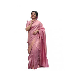 Mayawye Women's Soft Litchi Silk Jacquard Work Saree With Unstitched Blouse 5.5Mtr (Pink)