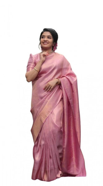 Mayawye Women's Soft Litchi Silk Jacquard Work Saree With Unstitched Blouse 5.5Mtr (Pink)