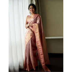 Mayawye Women's Litchi silk Printed Saree With Unstitched Blouse (Light Pink)
