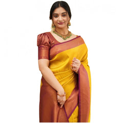Mayawye Women's Soft Litchi Silk Jacquard Work Saree With Unstitched Blouse 5.5Mtr (Yellow)