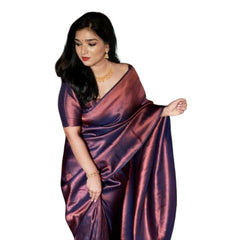 Mayawye Women's Soft Litchi Silk Jacquard Work Saree With Unstitched Blouse 5.5Mtr (Purple)