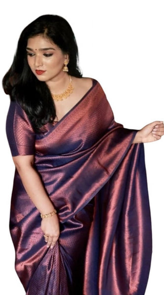 Mayawye Women's Soft Litchi Silk Jacquard Work Saree With Unstitched Blouse 5.5Mtr (Purple)