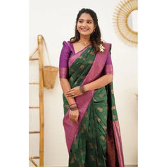 Mayawye Women's Litchi silk Printed Saree With Unstitched Blouse (Green)