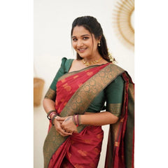 Mayawye Women's Litchi silk Printed Saree With Unstitched Blouse (Red)