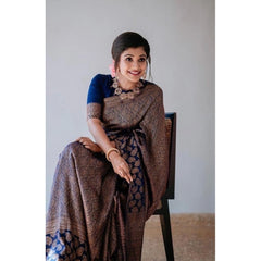 Mayawye Women's Litchi silk Printed Saree With Unstitched Blouse (Blue)