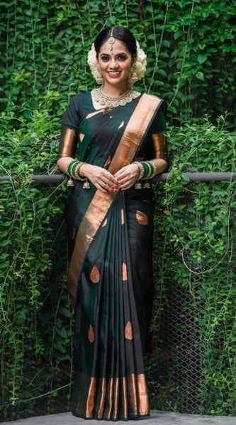 Mayawye Women's Litchi silk Printed Saree With Unstitched Blouse (Green)