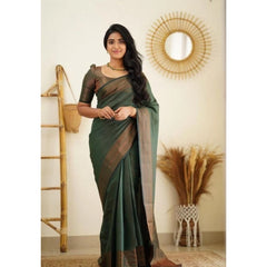 Mayawye Women's Litchi silk Printed Saree With Unstitched Blouse (Green)