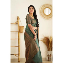 Mayawye Women's Litchi silk Printed Saree With Unstitched Blouse (Green)