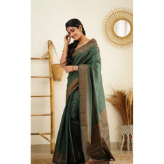 Mayawye Women's Litchi silk Printed Saree With Unstitched Blouse (Green)