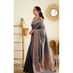 Mayawye Women's Litchi silk Printed Saree With Unstitched Blouse (Grey)