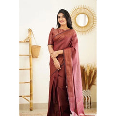Mayawye Women's Litchi silk Printed Saree With Unstitched Blouse (Maroon)